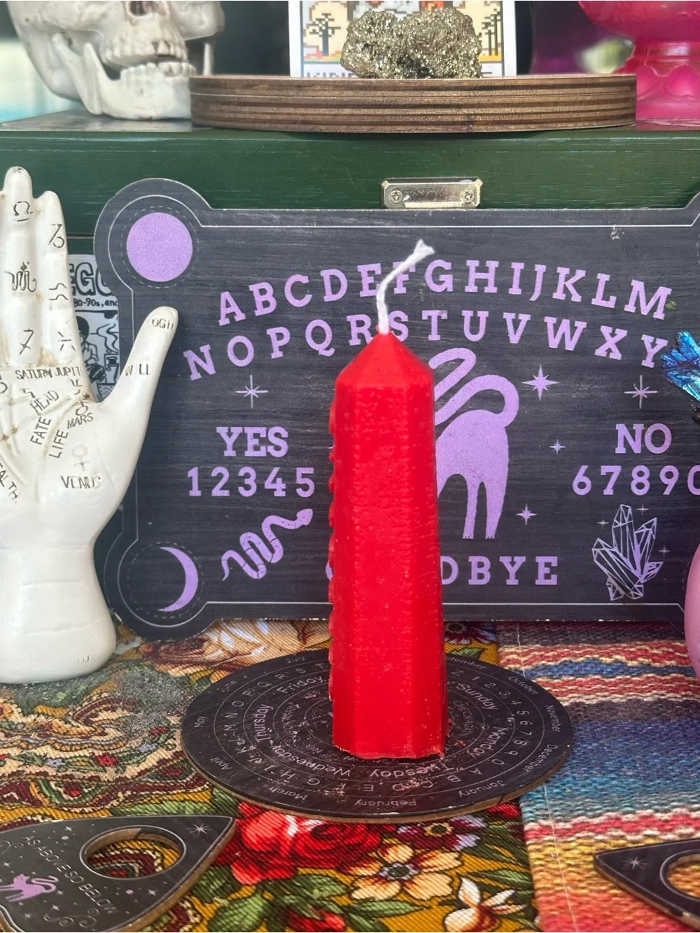 Mini Moon Phase Spell Candle | Red Lunar Pillar Candle |